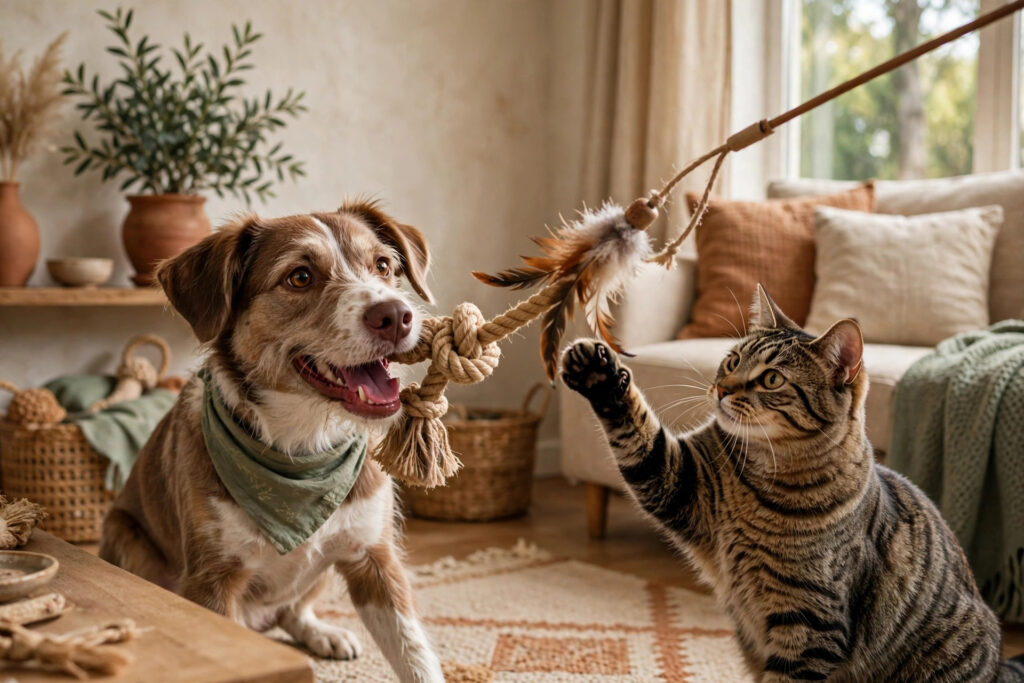 Rescue pets playing during settling-in weeks
