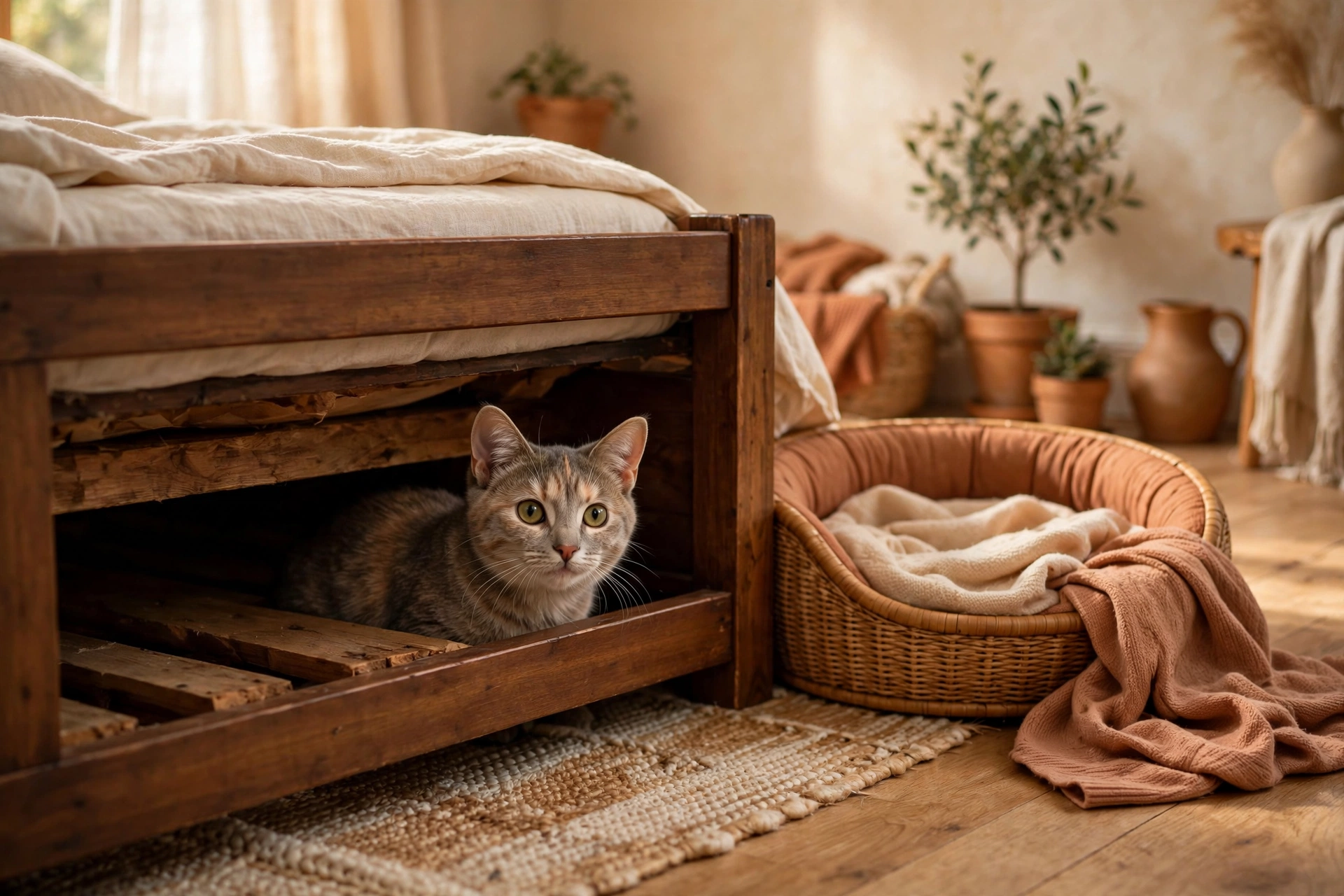 My Rescue Cat Won’t Come Out From Under the Bed — Why Hiding Is Healthy (and How to Lure Them Out)